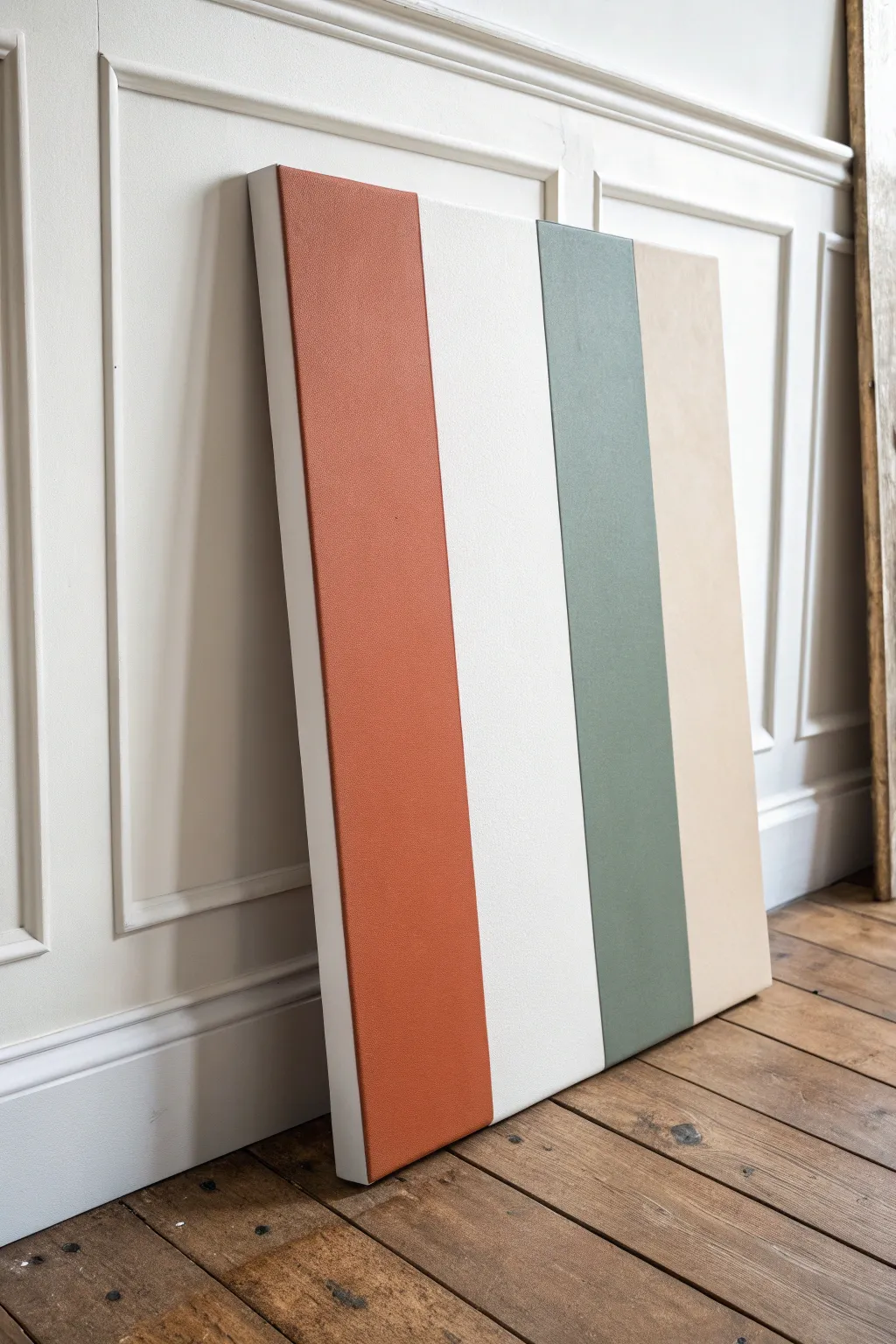 Crisp tape-resist lines in warm earthy tones for a clean, modern minimalist painting idea.