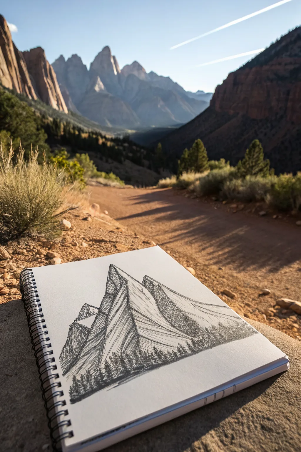 Sharp mountain shards rise in bold shadows, a minimalist sketch idea with dramatic facets.