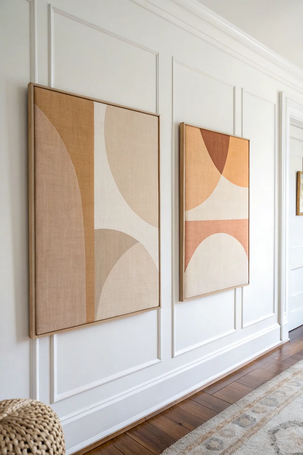 Minimal neutral diptych: two simple abstract shapes that feel calm, modern, and handmade.
