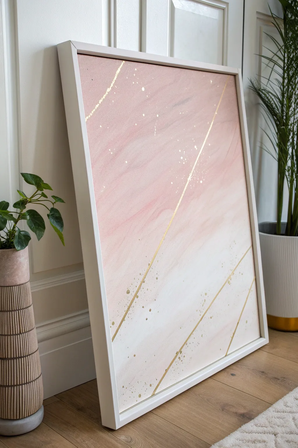 Minimal ombre canvas with subtle metallic gold streaks, simple Scandinavian boho shine