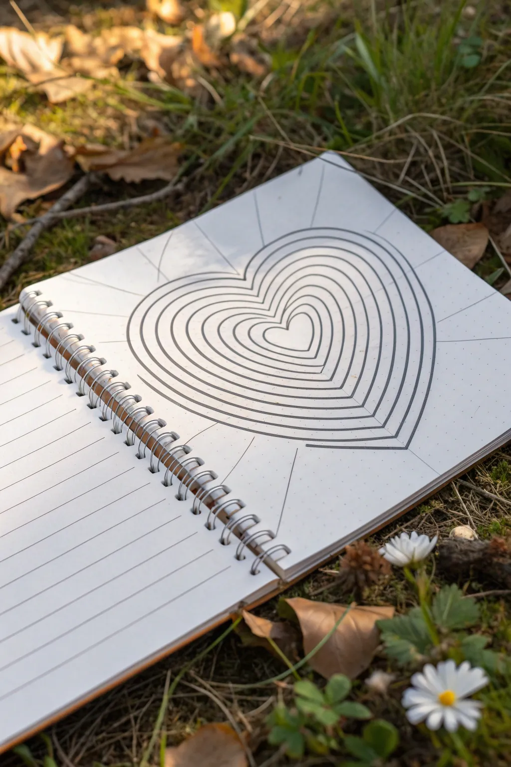 Hidden 3D heart illusion created only by line direction changes, clean, minimal, and striking.