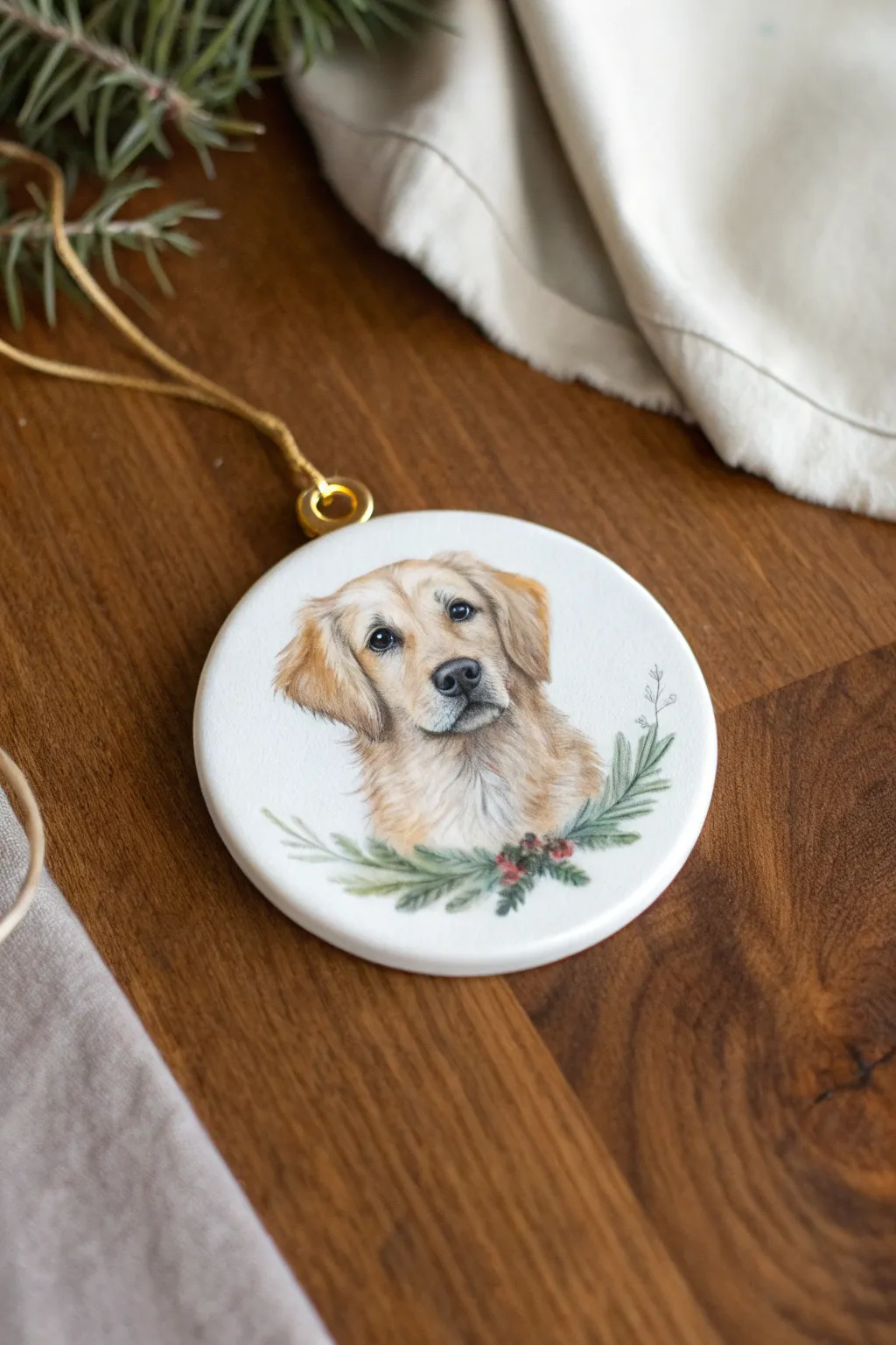 Hand-painted pet portrait ornament in minimalist boho style, perfect for heartfelt gifting.
