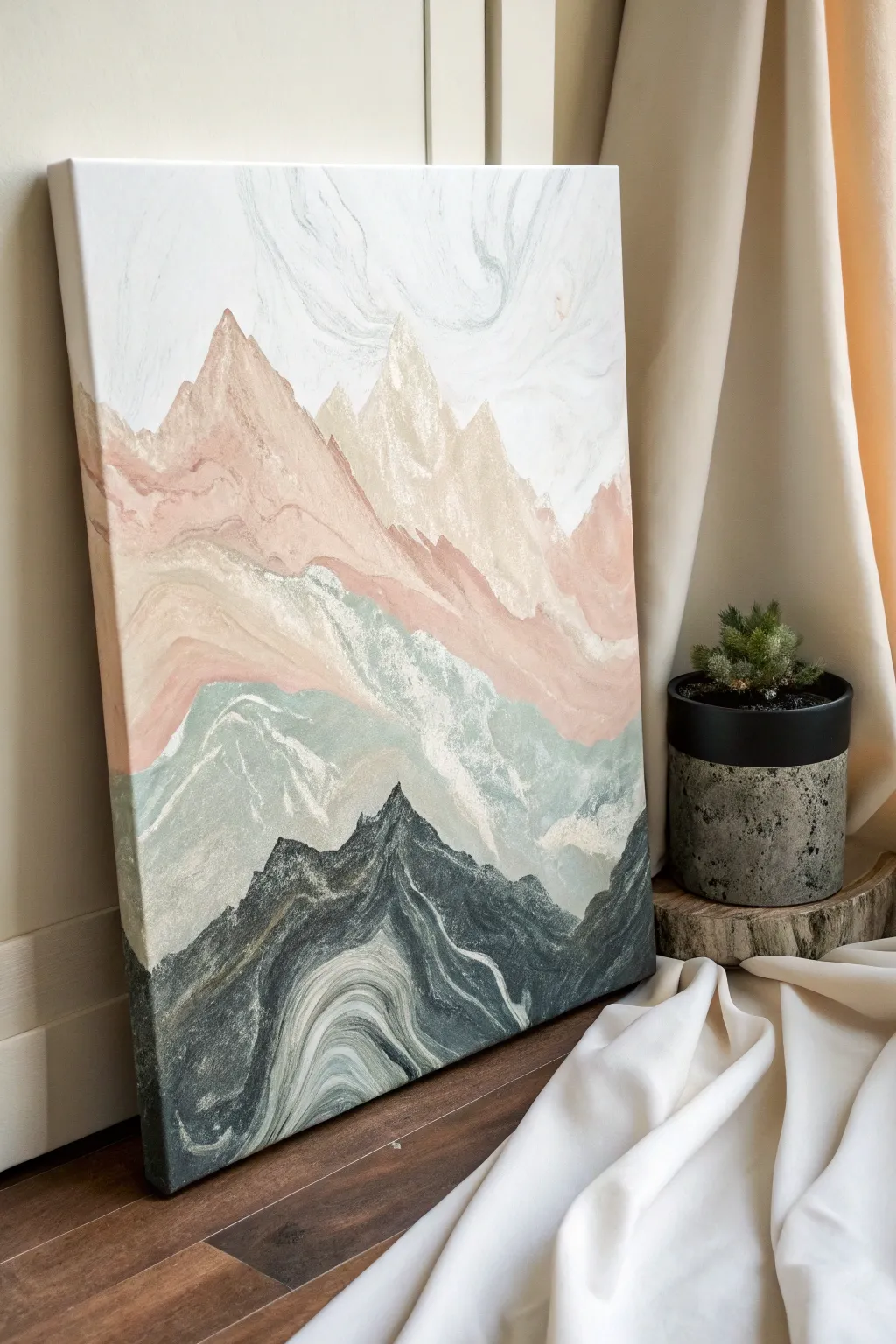 Easy paint and sip idea: glossy marbled pour background topped with a bold black silhouette.