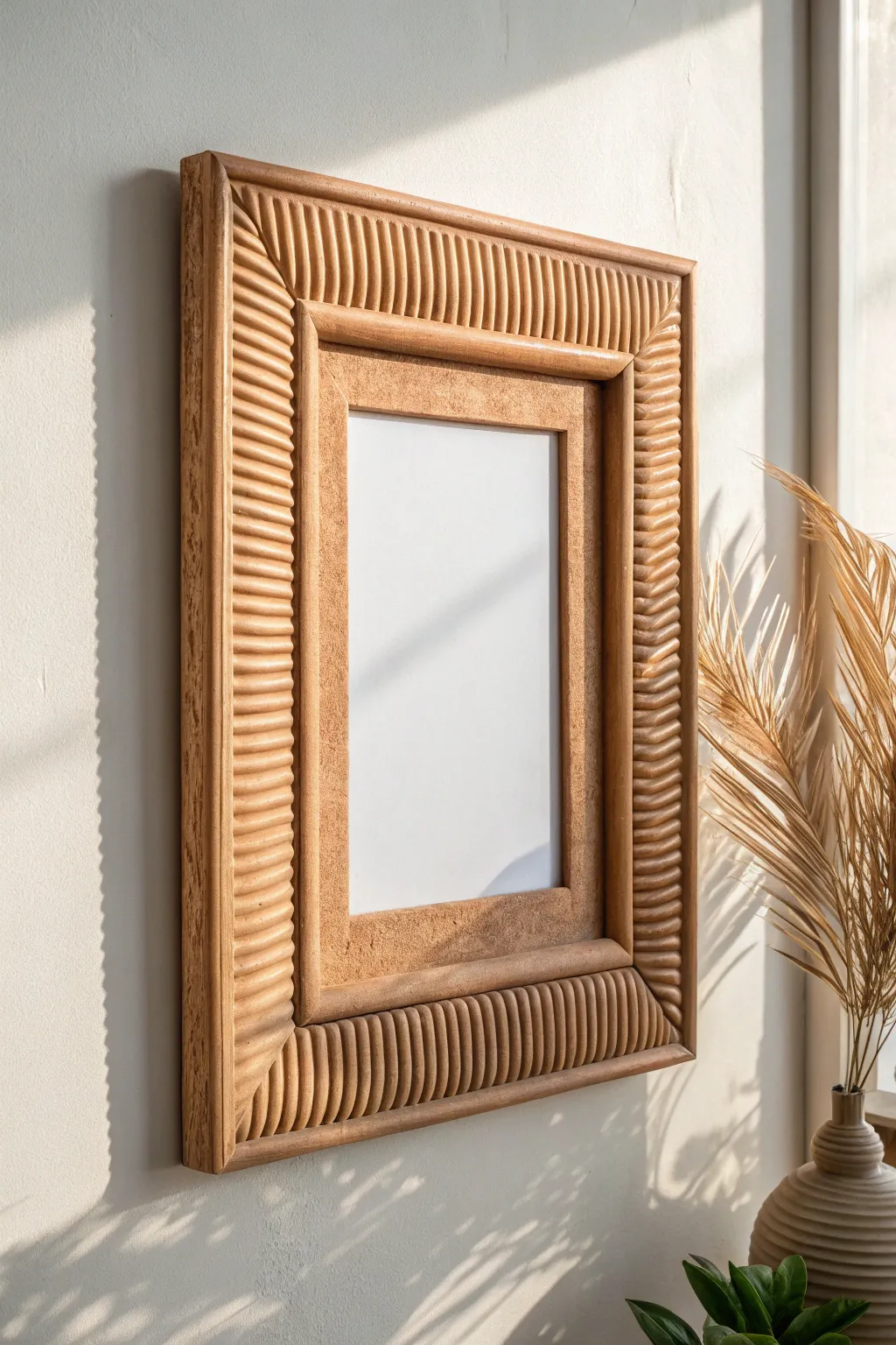 Textured, one-color frame base for a sculptural look in a minimalist boho gallery wall.