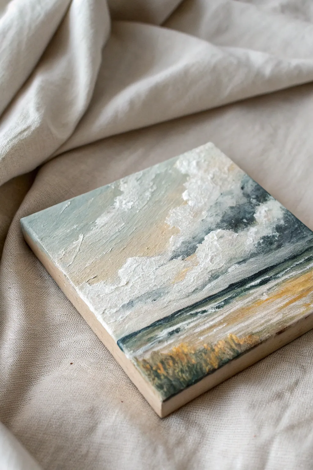 Tactile stippled and sponged layers on a minimalist canvas for modern textured painting ideas.