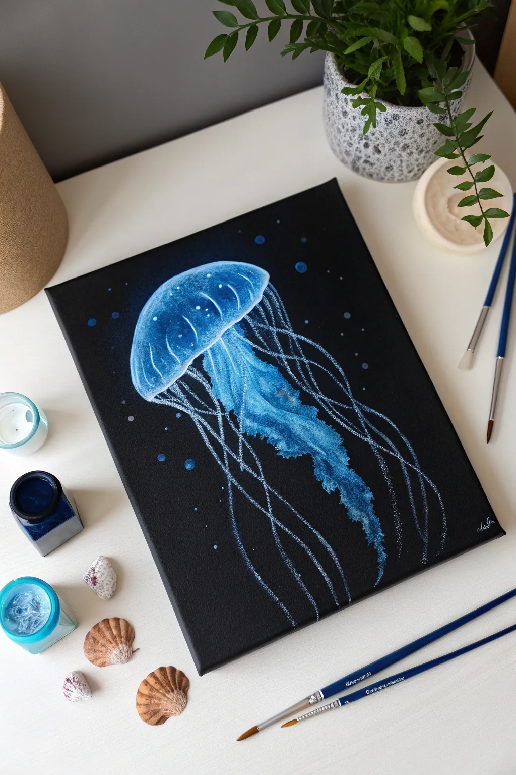 Illuminate your canvas with this ethereal jellyfish painting, a perfect beginner art project.