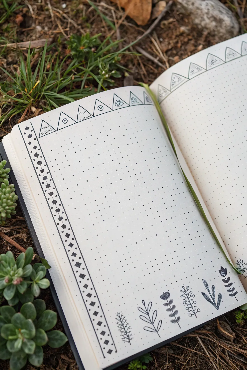 Micro-doodle sketchbook page of tiny pen icons and patterns with clean lines and bold blacks