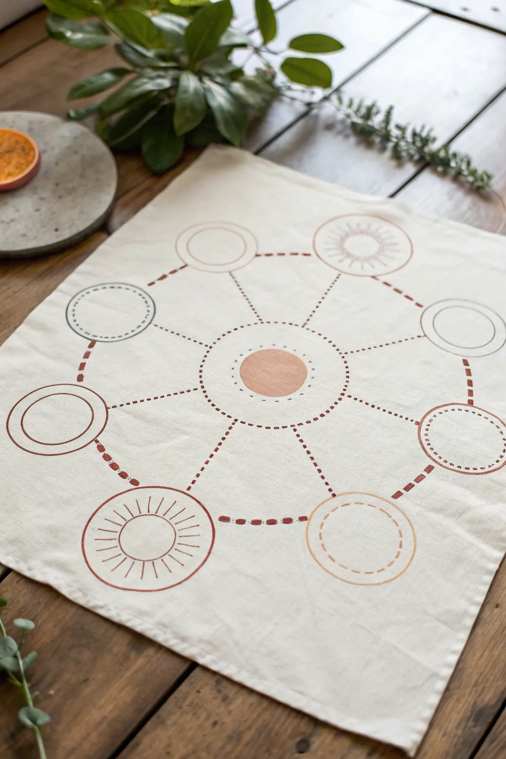 Warm minimalist support map drawing, soft boho hues and varied lines for a connected feel