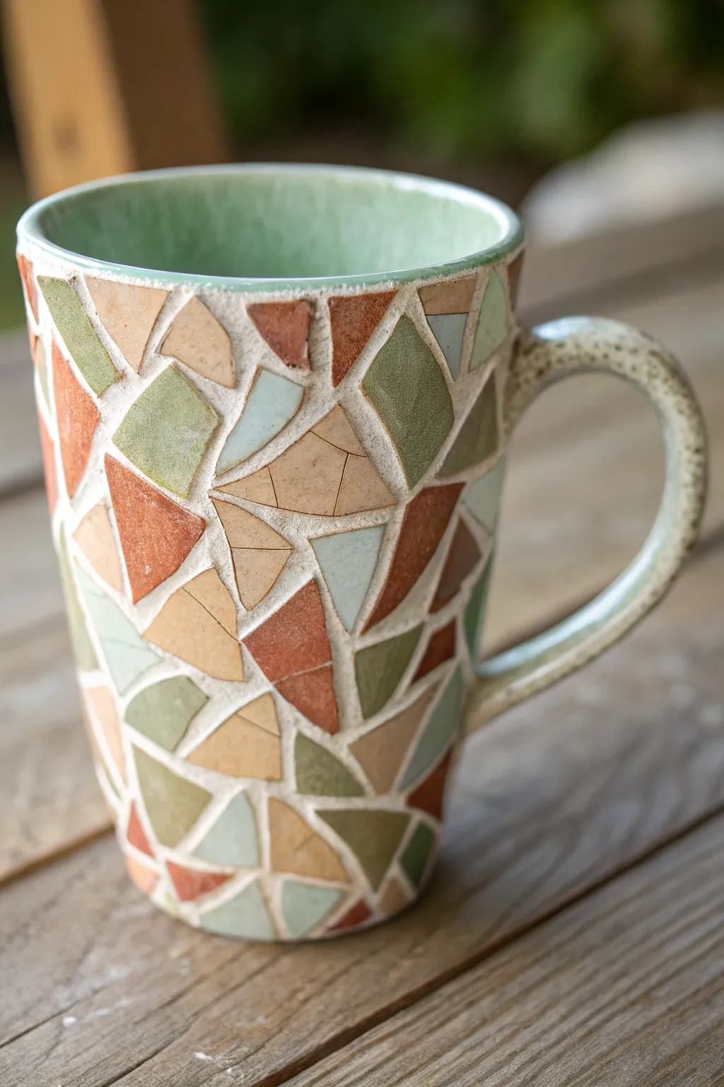 Faux mosaic shard shapes and grout lines transform a simple mug into a handmade statement.