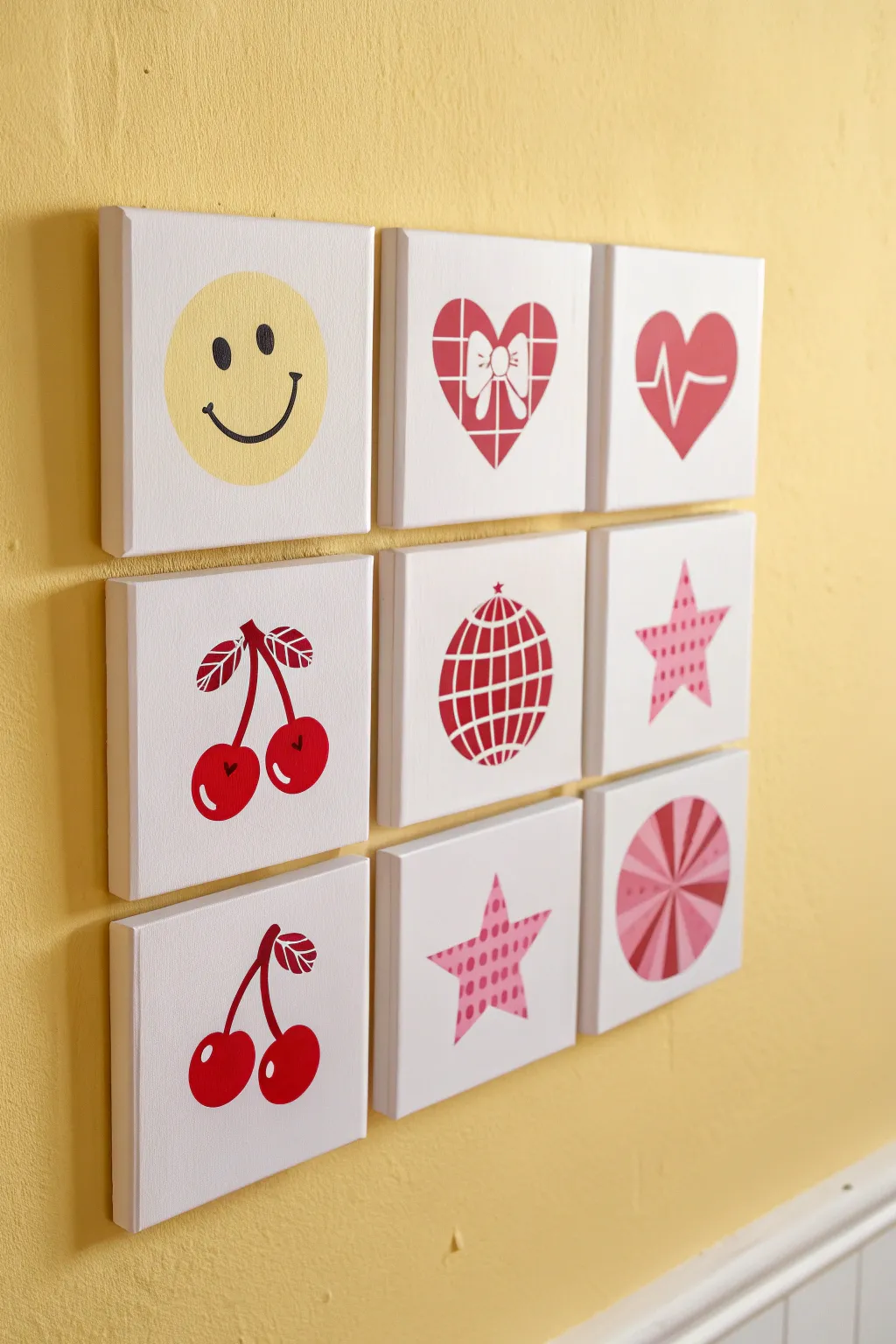 Mini preppy icon canvas grid for a bright, clean gallery wall in Scandi-boho style