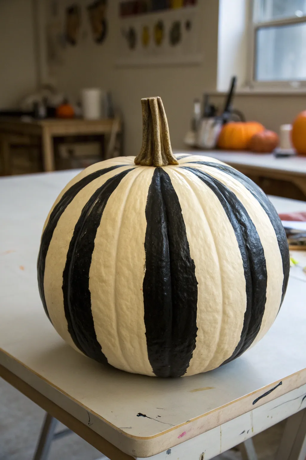 Bold two-tone brushstrokes turn a pumpkin into a street-style statement, clean and graphic.