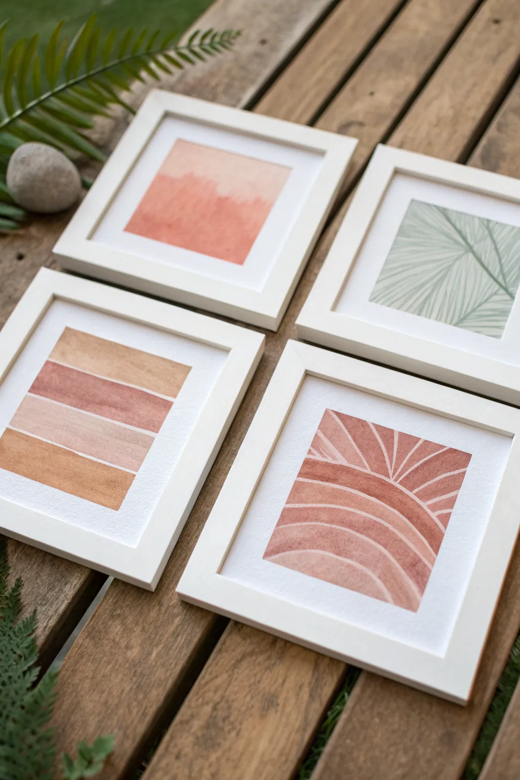 A four-panel mini painting grid with cohesive earthy tones for quick random art practice