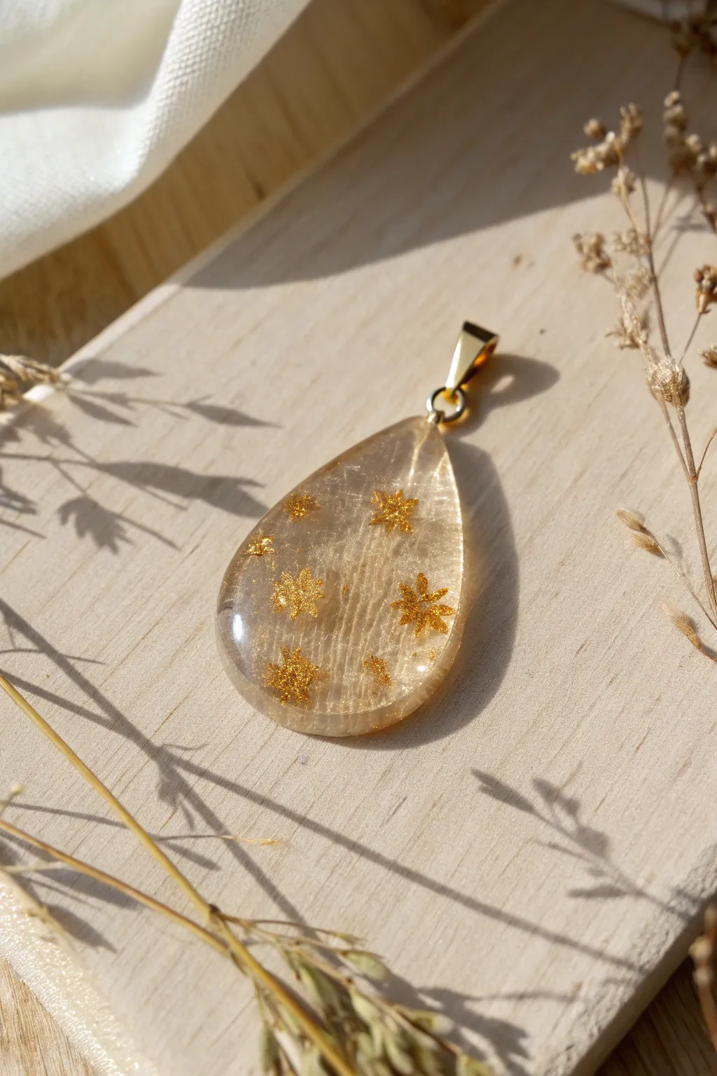 Fingerprint-textured resin pendant in soft side light, minimalist boho styling with crisp contrast