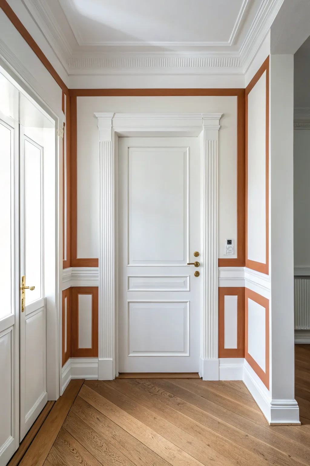Crisp contrast trim and a matching door to instantly elevate a bright, minimalist room.