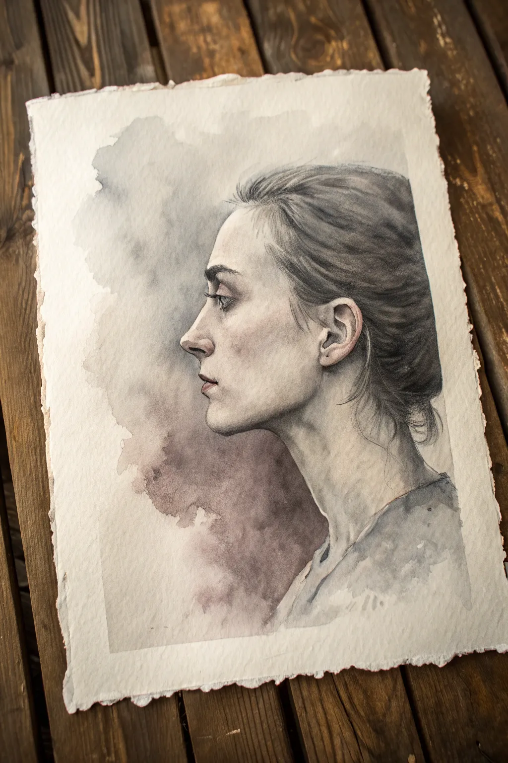 A sorrowful profile dissolving into mist, a minimalist boho painting idea with calm contrast.