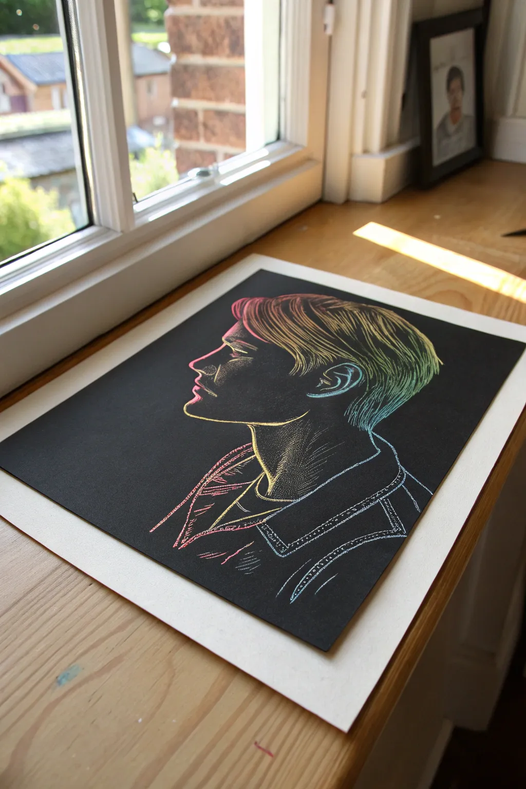 Minimal profile scratch portrait with glowing highlights for an elegant, modern look.