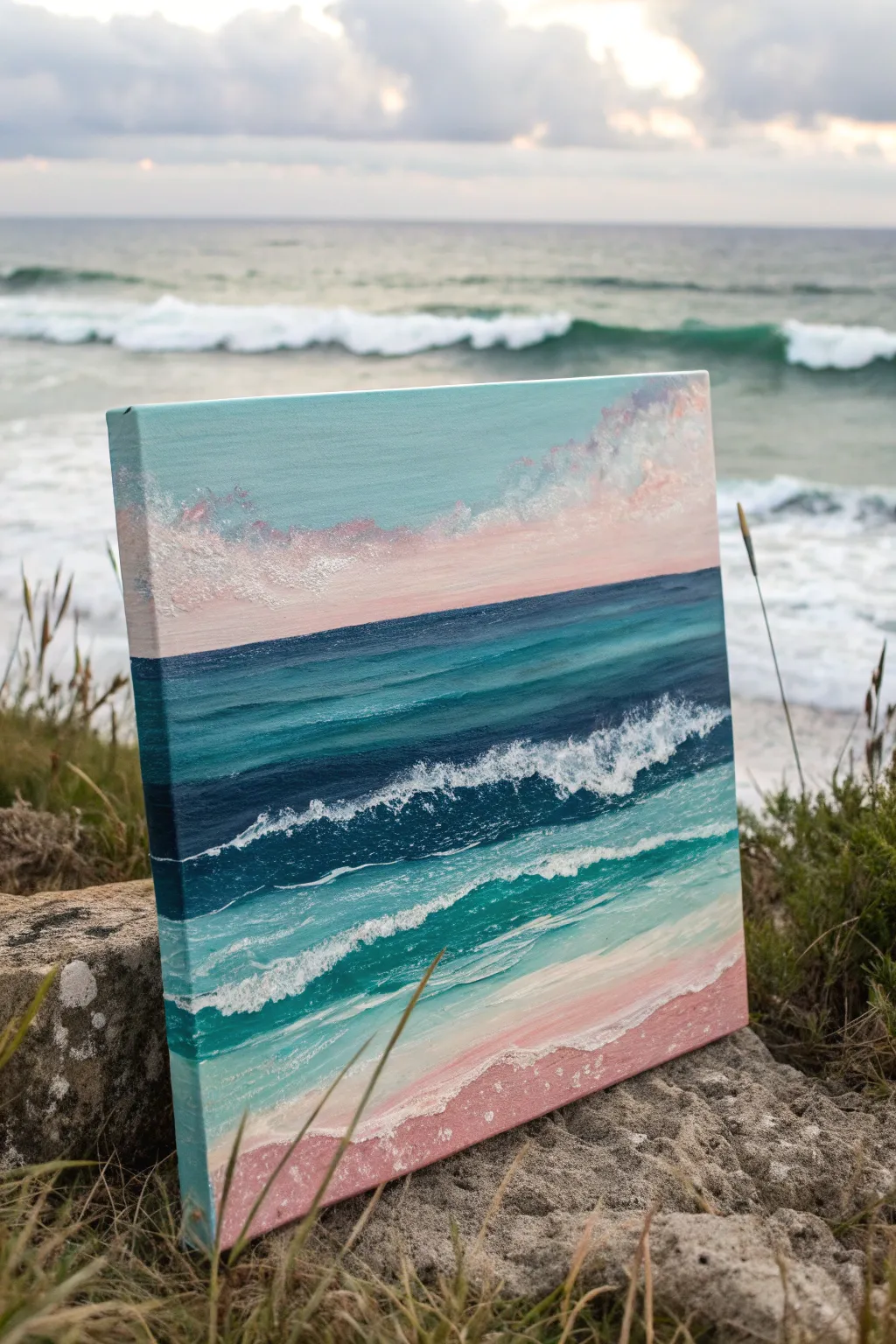 Abstract ocean bands in dreamy hues, minimalist seascape texture for modern coastal calm.
