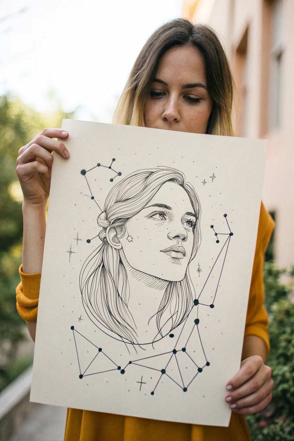 Map and constellation lines transform a calm self portrait into a poetic journey of where youve been