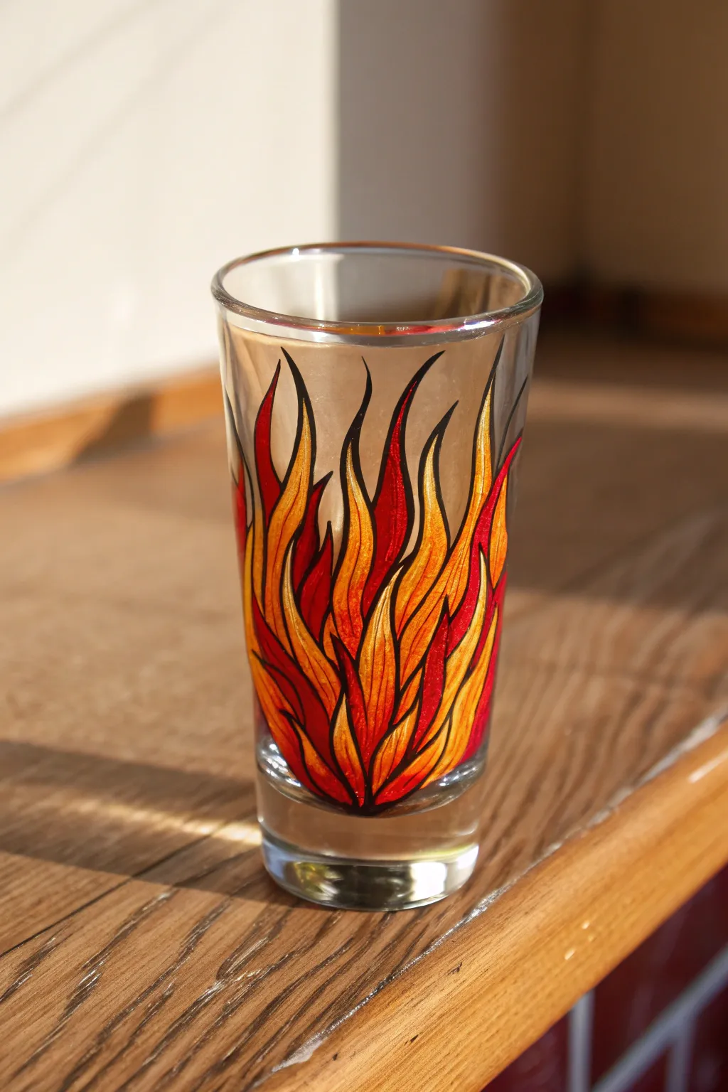 Flame wrapped shot glass painting idea for a bold party vibe, warm light and clean contrast.