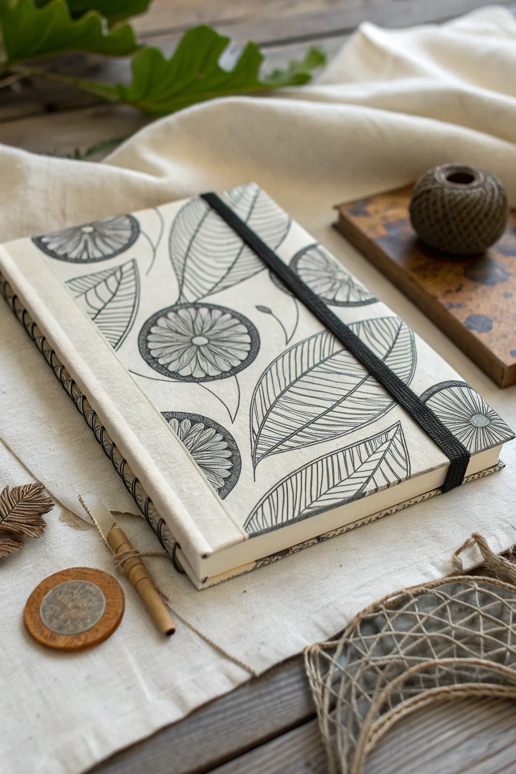 Layered texture rubbings turn a plain sketchbook into a modern, tactile boho-minimal cover