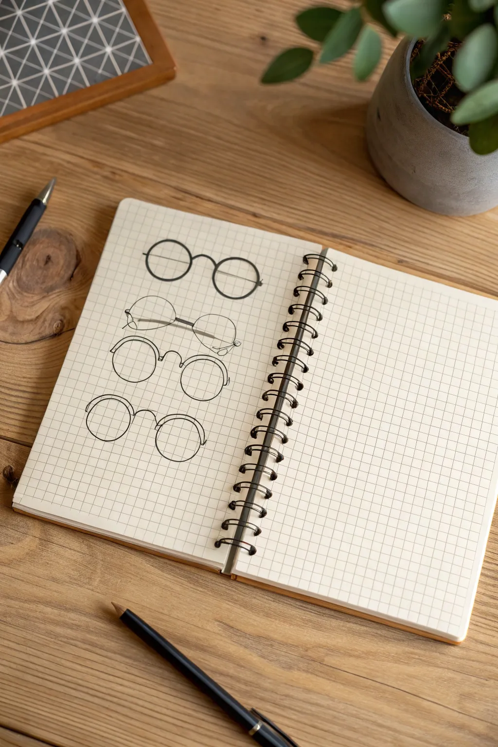 Five quick eyeglasses studies in a row for an easy, minimalist sketchbook warm up.