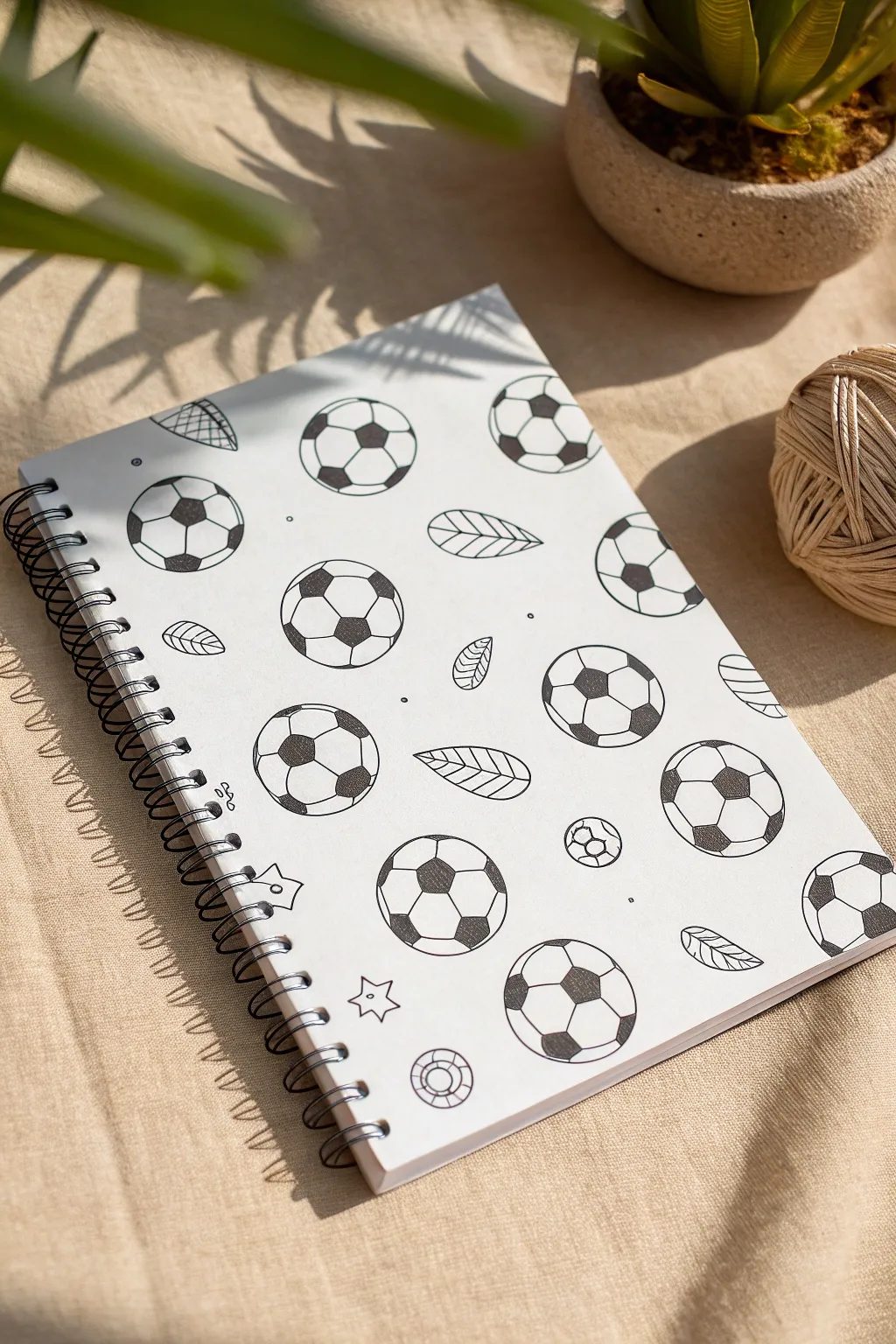 Minimal line art soccer ball pattern with playful motion marks, perfect for modern doodle pages