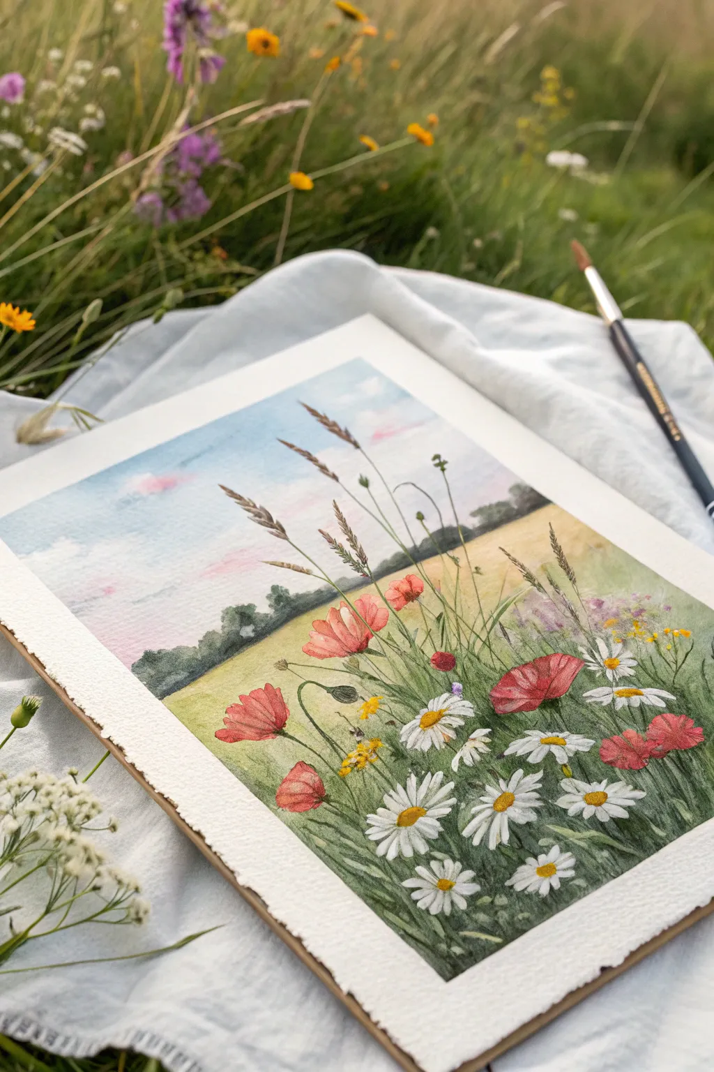Loose dabs and dots create an easy summer wildflower meadow with airy, minimalist charm.