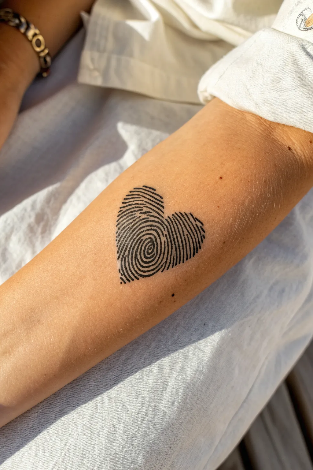 Thumbprint heart tattoo inspiration: two fingerprint lines merging into one minimal symbol of love