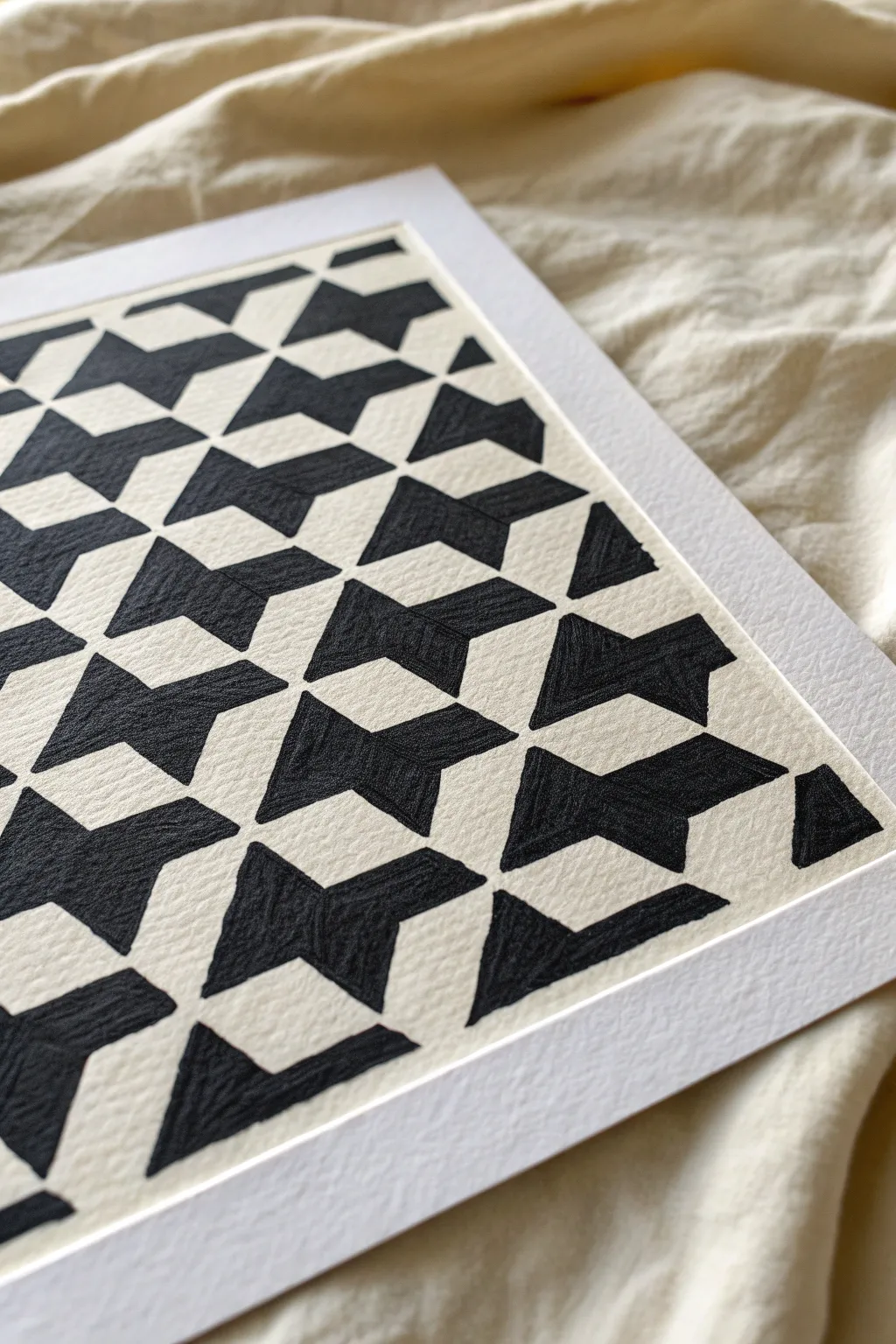 Black-and-white positive-negative tessellation tiles with crisp edges and bold minimalist contrast.
