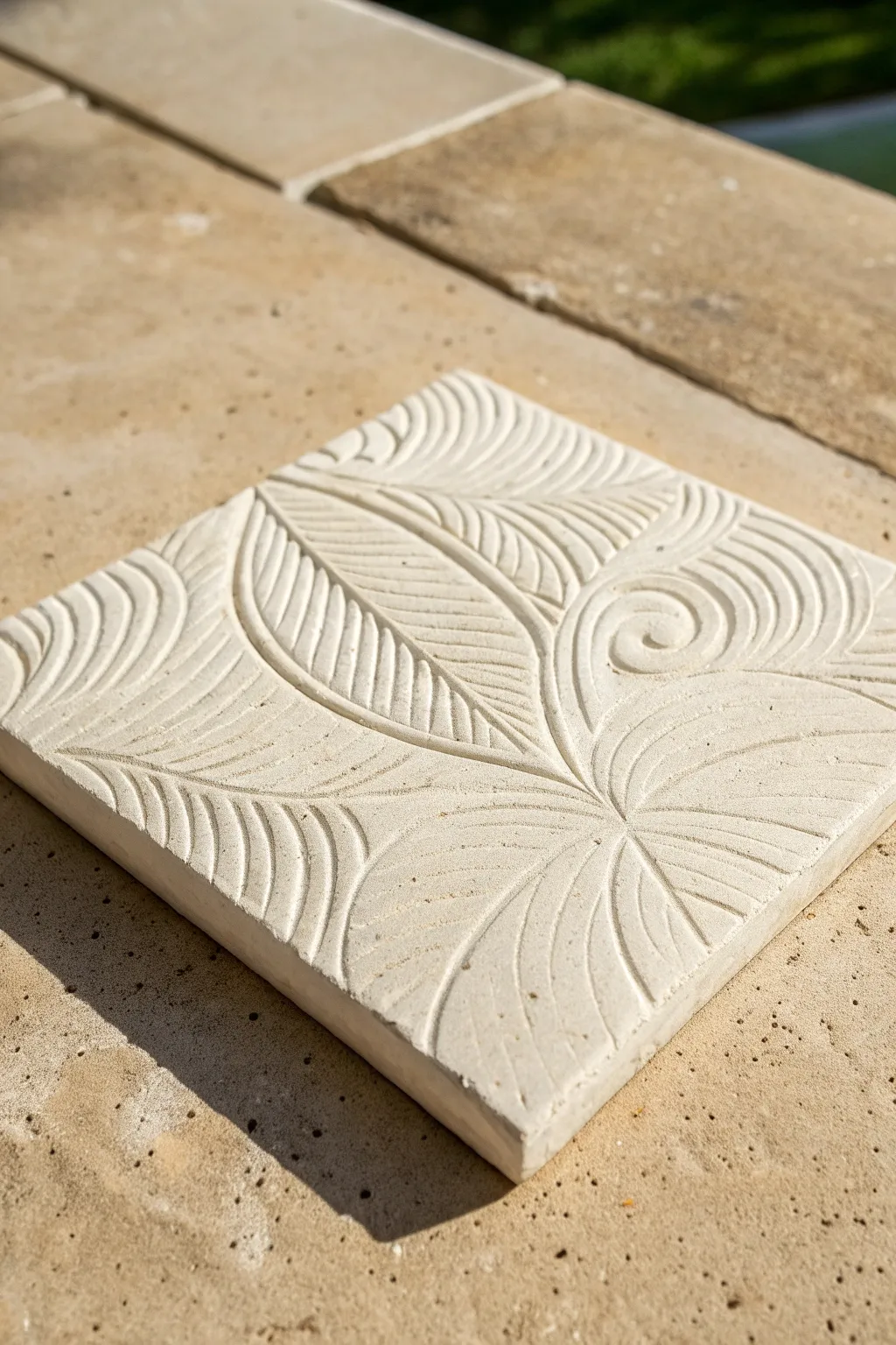 Crisp sgraffito grooves carved in wet paste, revealing dark underlayer for bold contrast.