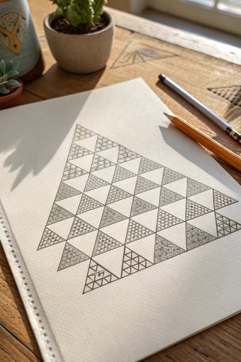 Sierpinski triangle practice with crisp lines and calm shading for a clean fractal look