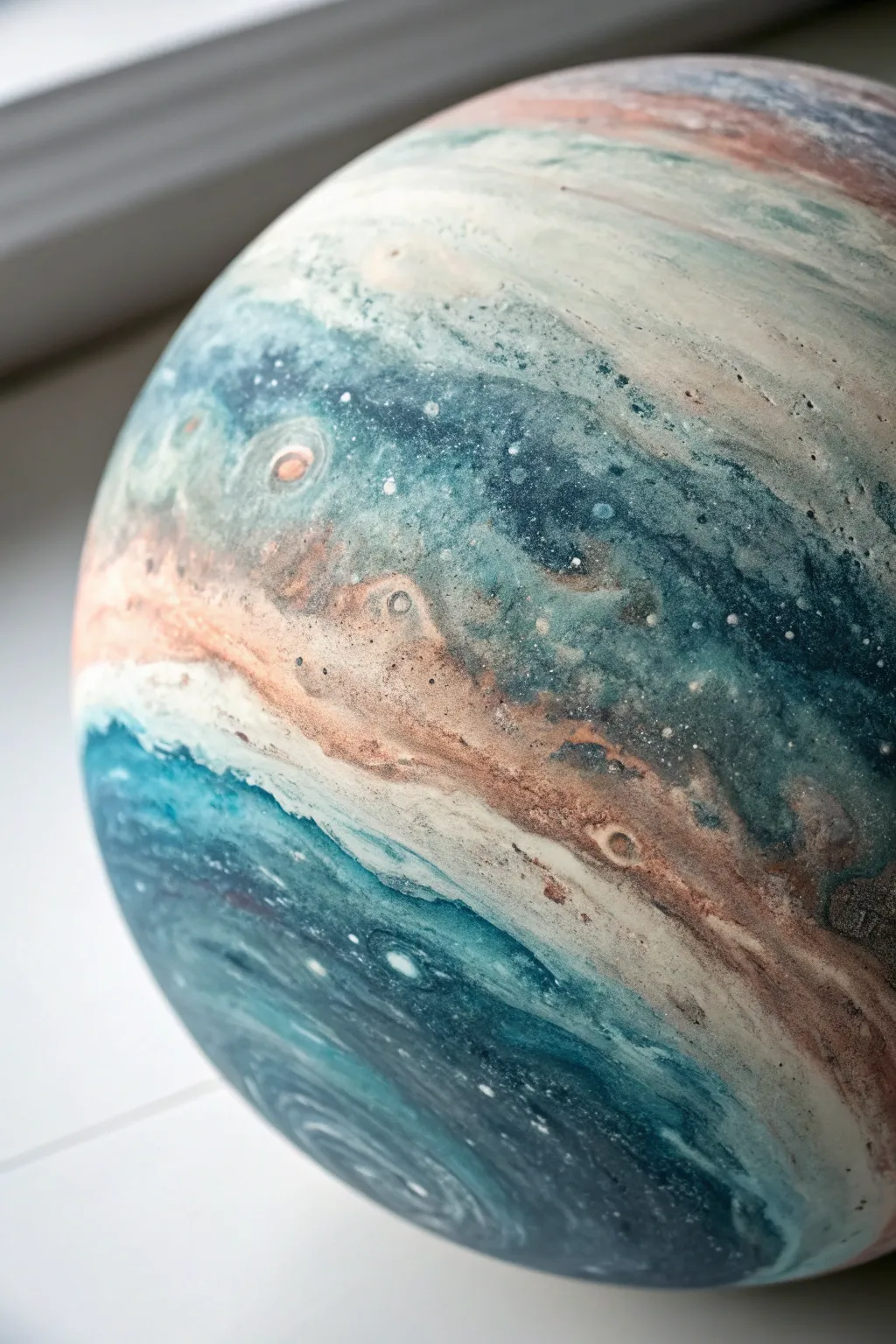 Planet close-up idea: textured surface with a crisp atmospheric glow against calm deep space.