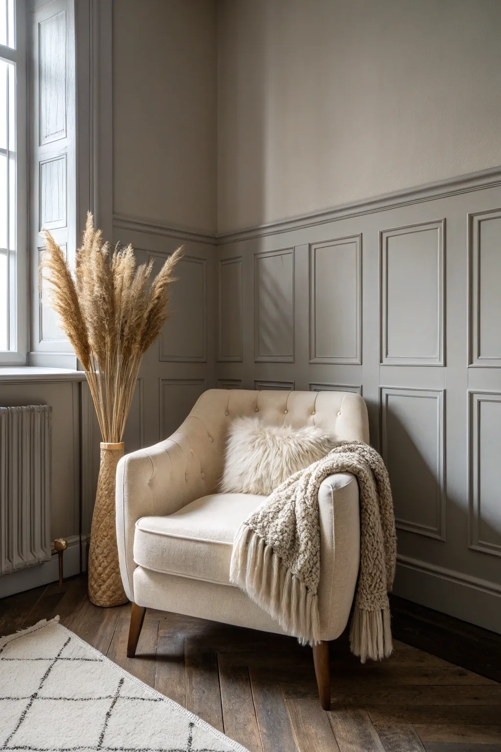 Discover the calm elegance of a monochrome greige palette to accentuate wall textures.