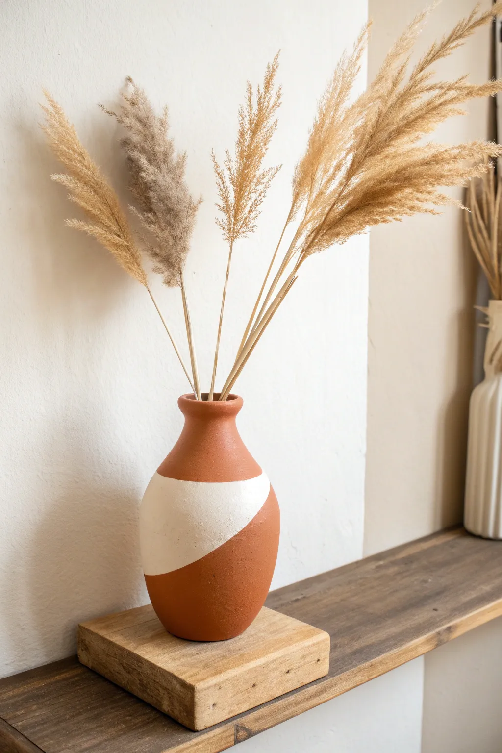 Master the art of illusion with this chic minimalist painted vase and dried floral setup.