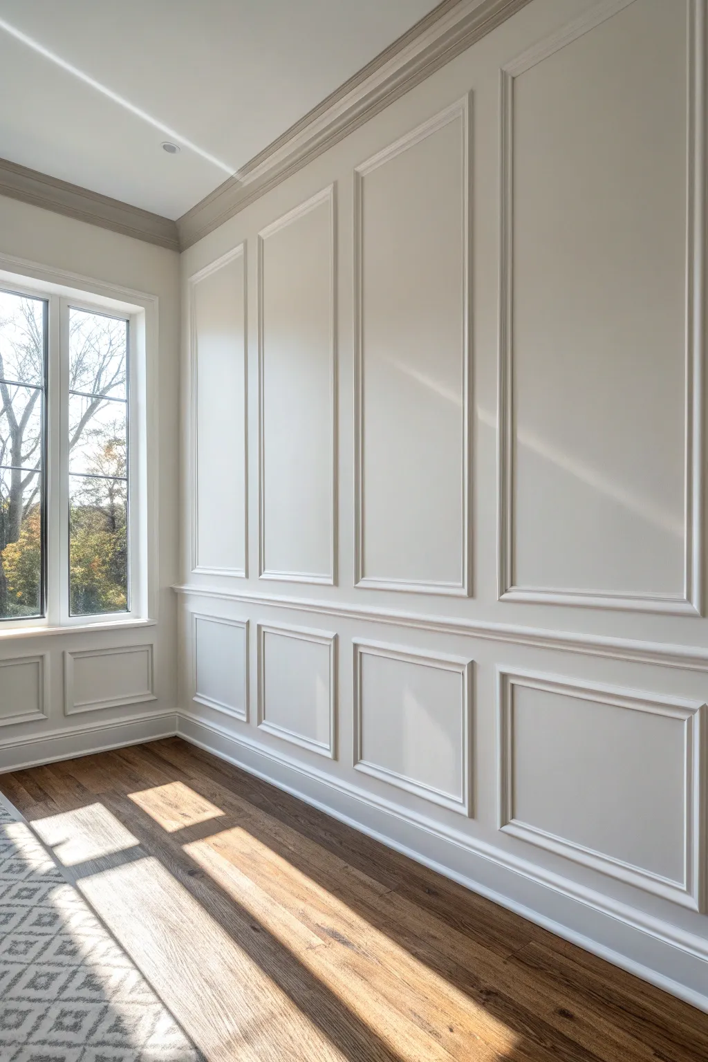 Minimal faux molding look with painted frame panels for elegant depth and clean structure.