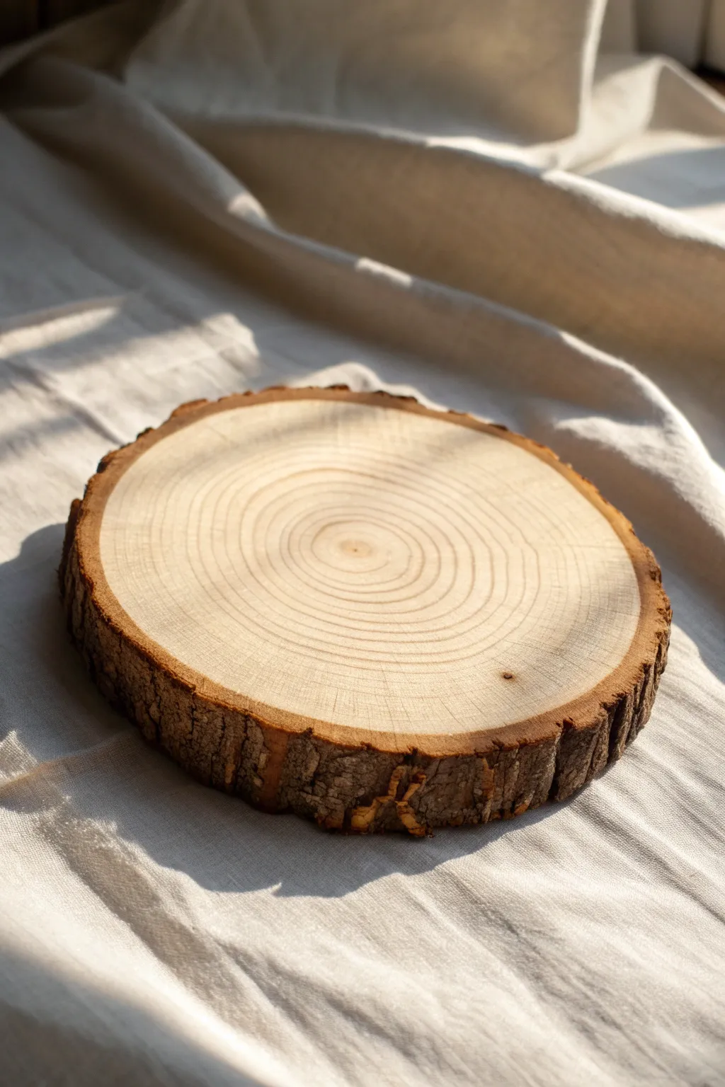 Map-like contour lines on a wood slice, a single dotted peak for calm topographic charm.