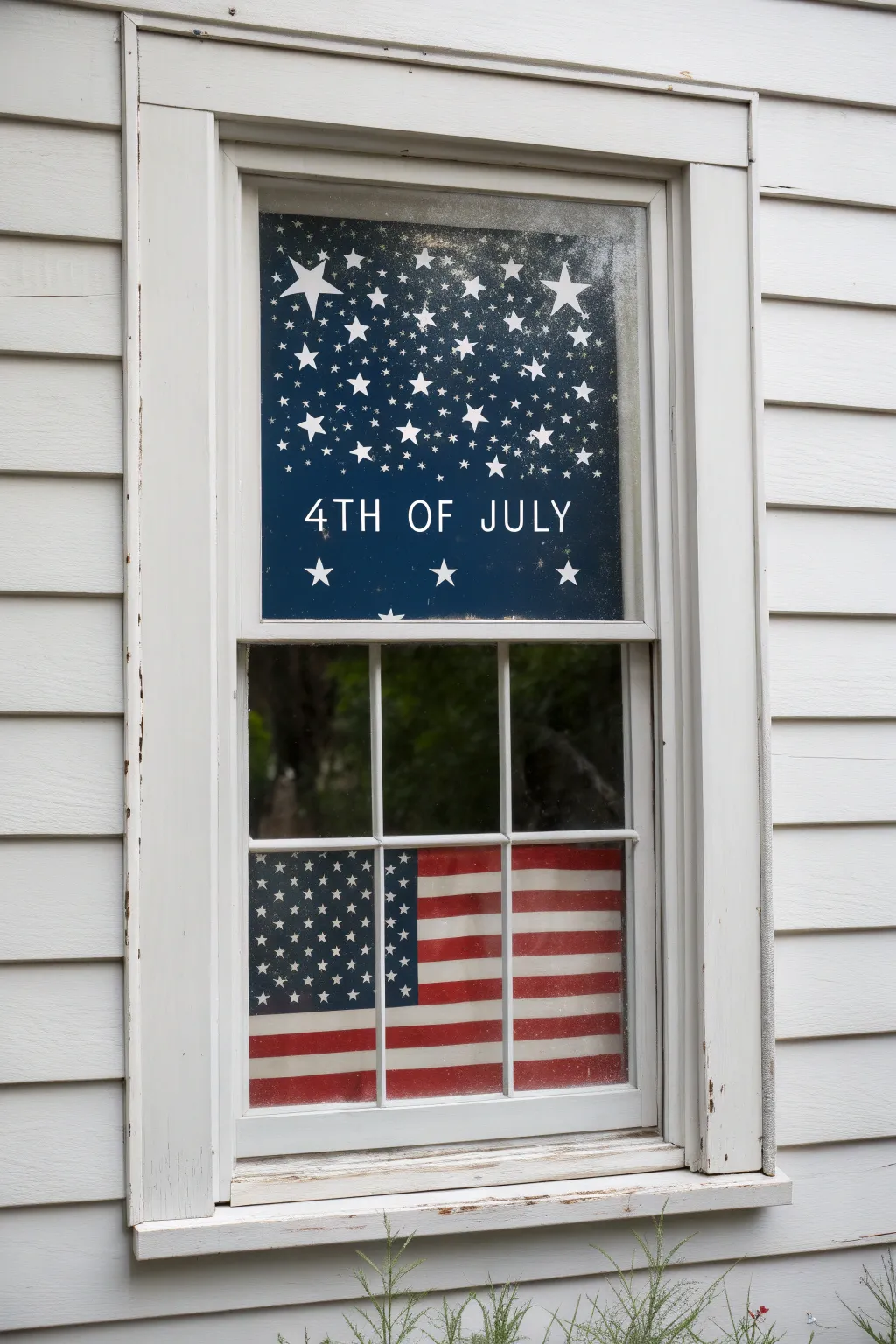 Kid-friendly dot-stamp star field and simple stripes for an easy 4th of July window project.