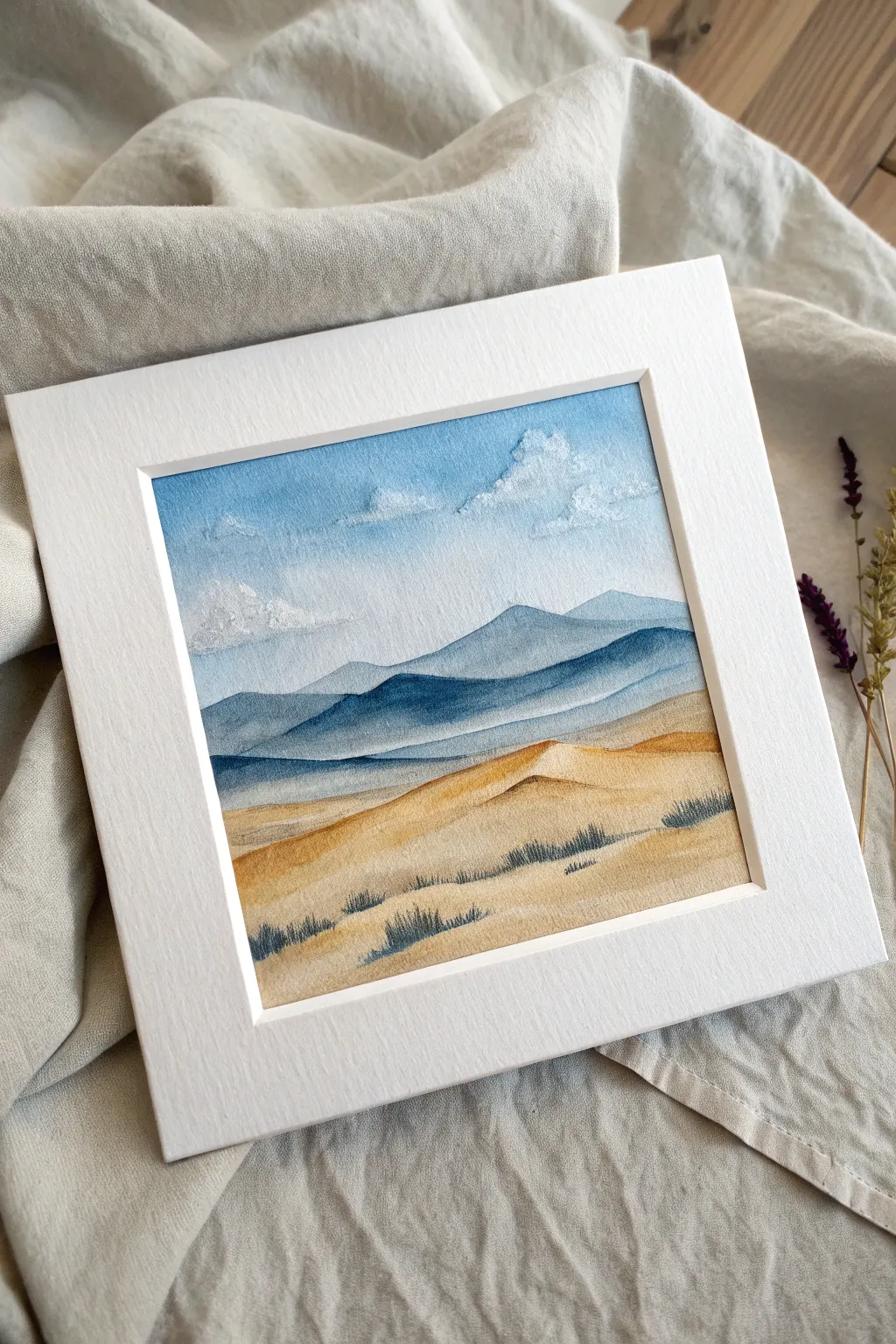 Try a serene limited-palette acrylic landscape using value shifts for depth and calm.