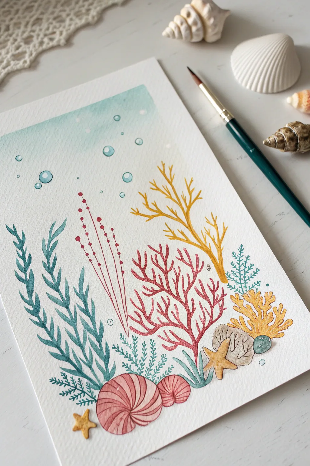 Tropical coral doodles in turquoise, pink, and yellow for a fresh minimalist ocean vibe