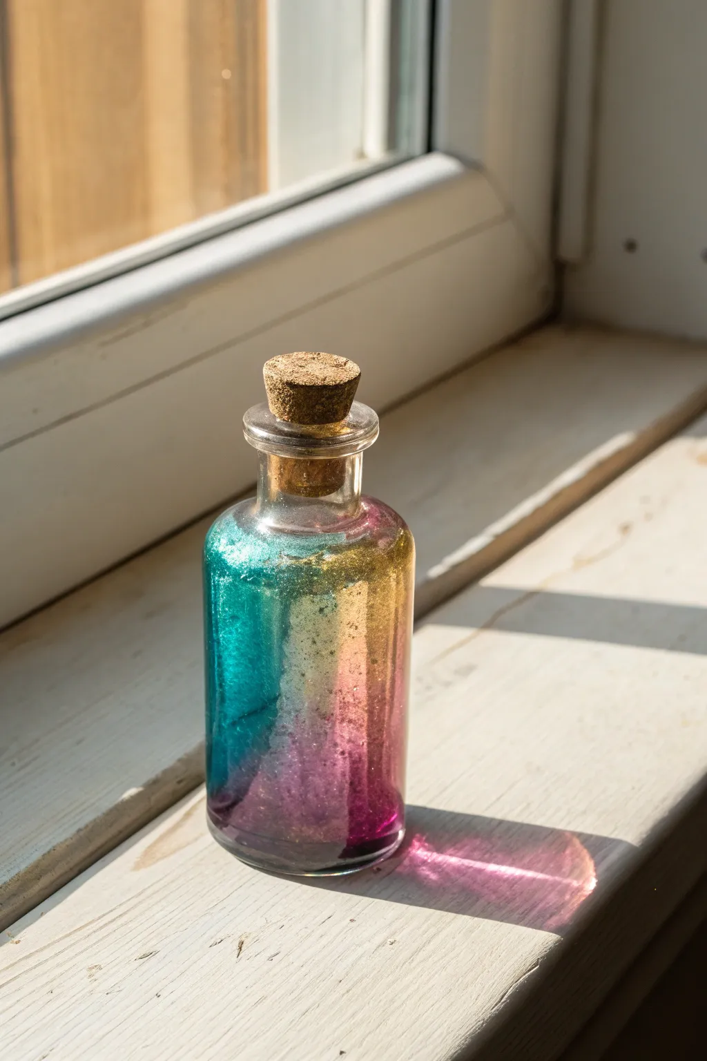 Iridescent color-shift potion bottle glass painting idea with soft Nordic minimal boho vibes