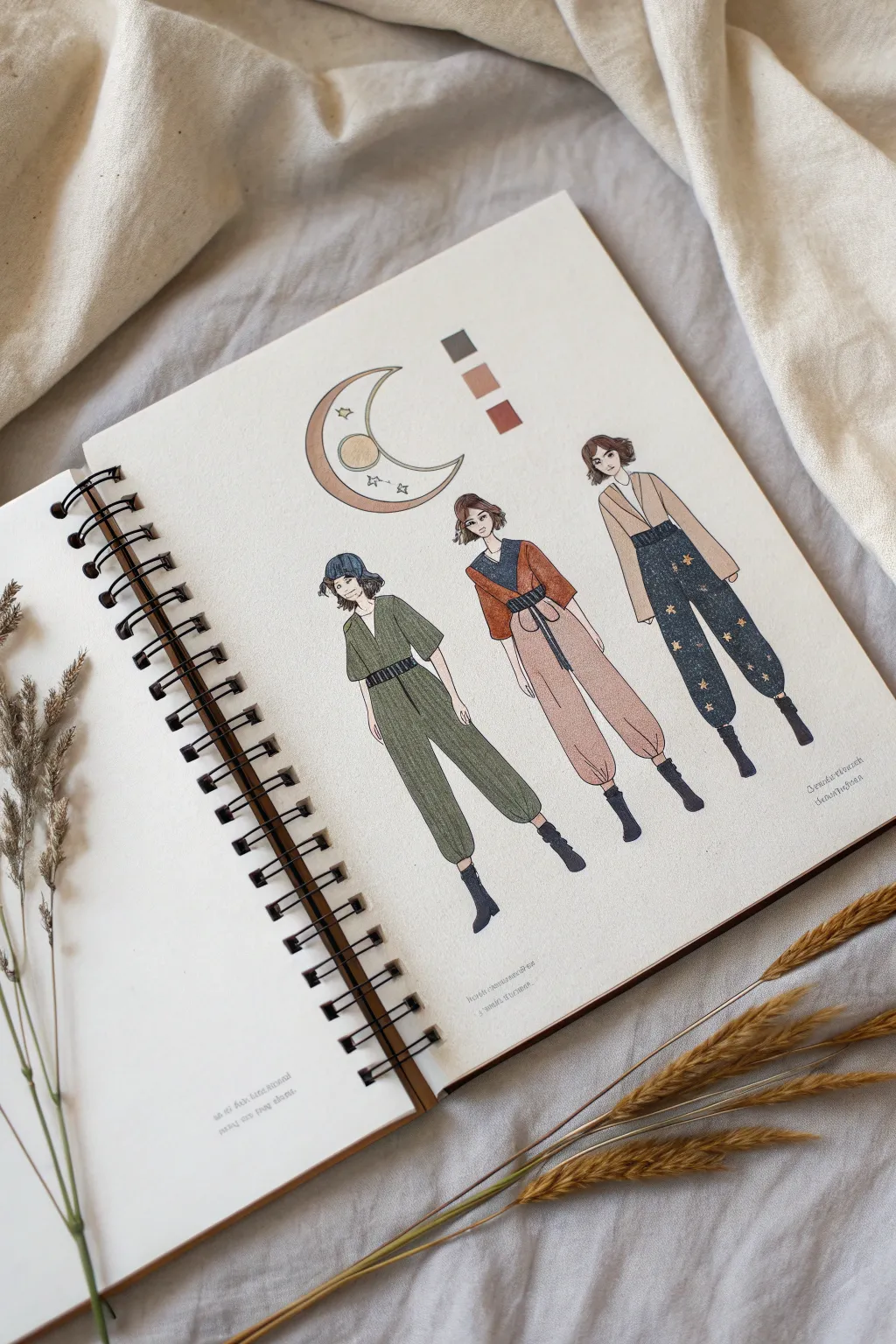 Squad coordination outfit pack: four matching anime looks with shared motif and a unified palette