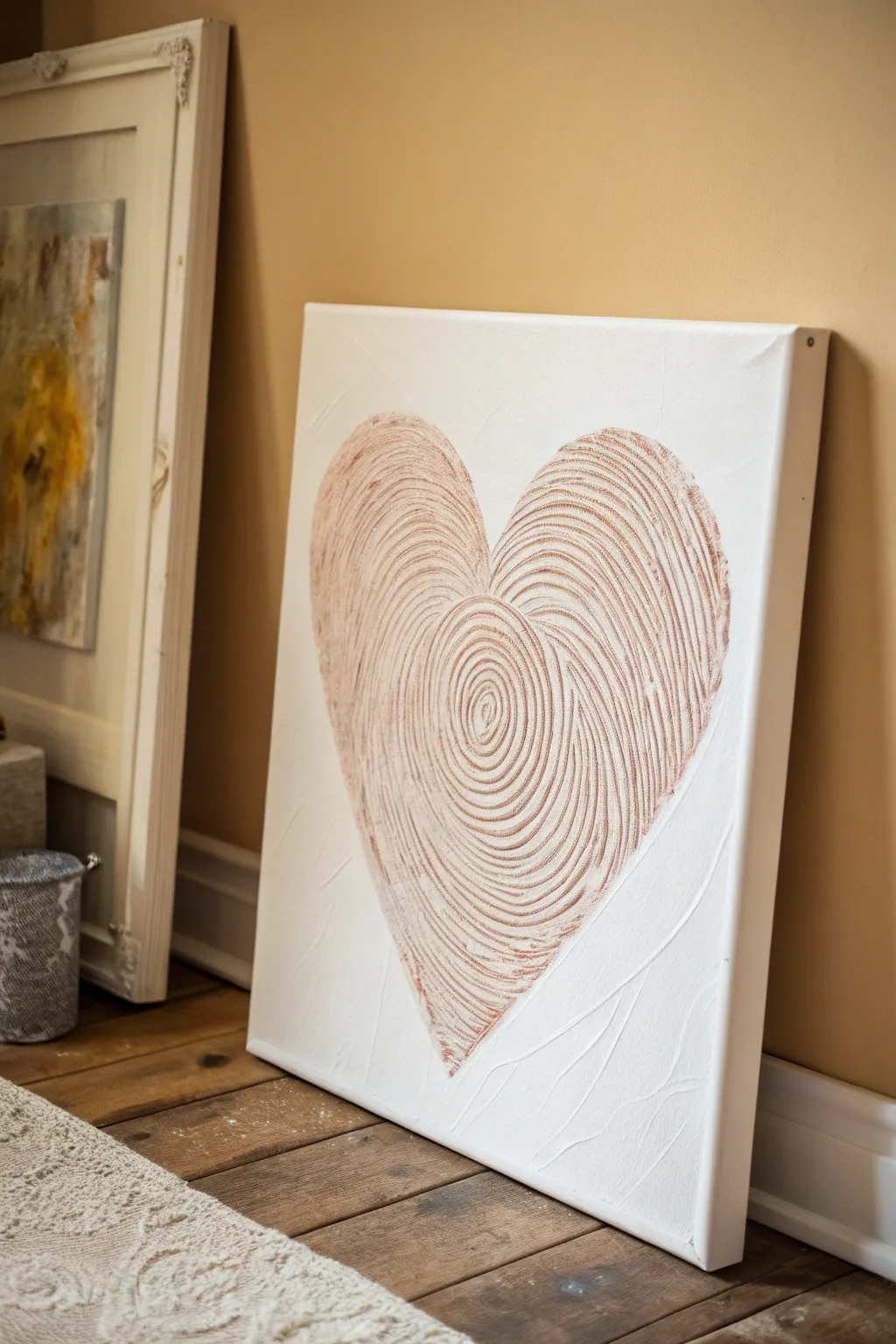 Fingerprint heart canvas with two-tone swirls and a clean space for names and date