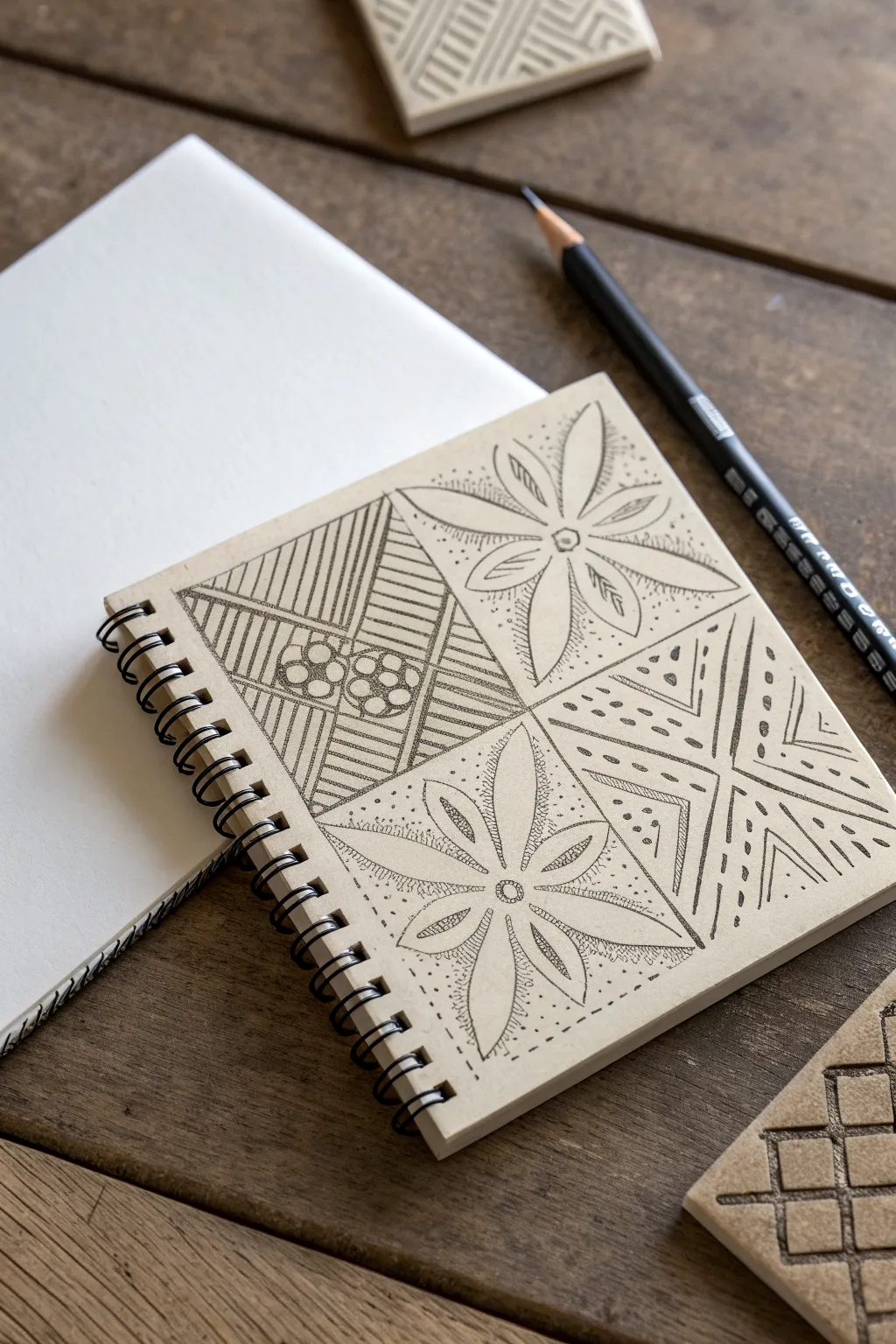 Mixed pencil rubbings and crisp ink lines create minimalist texture patterns with a soft boho feel