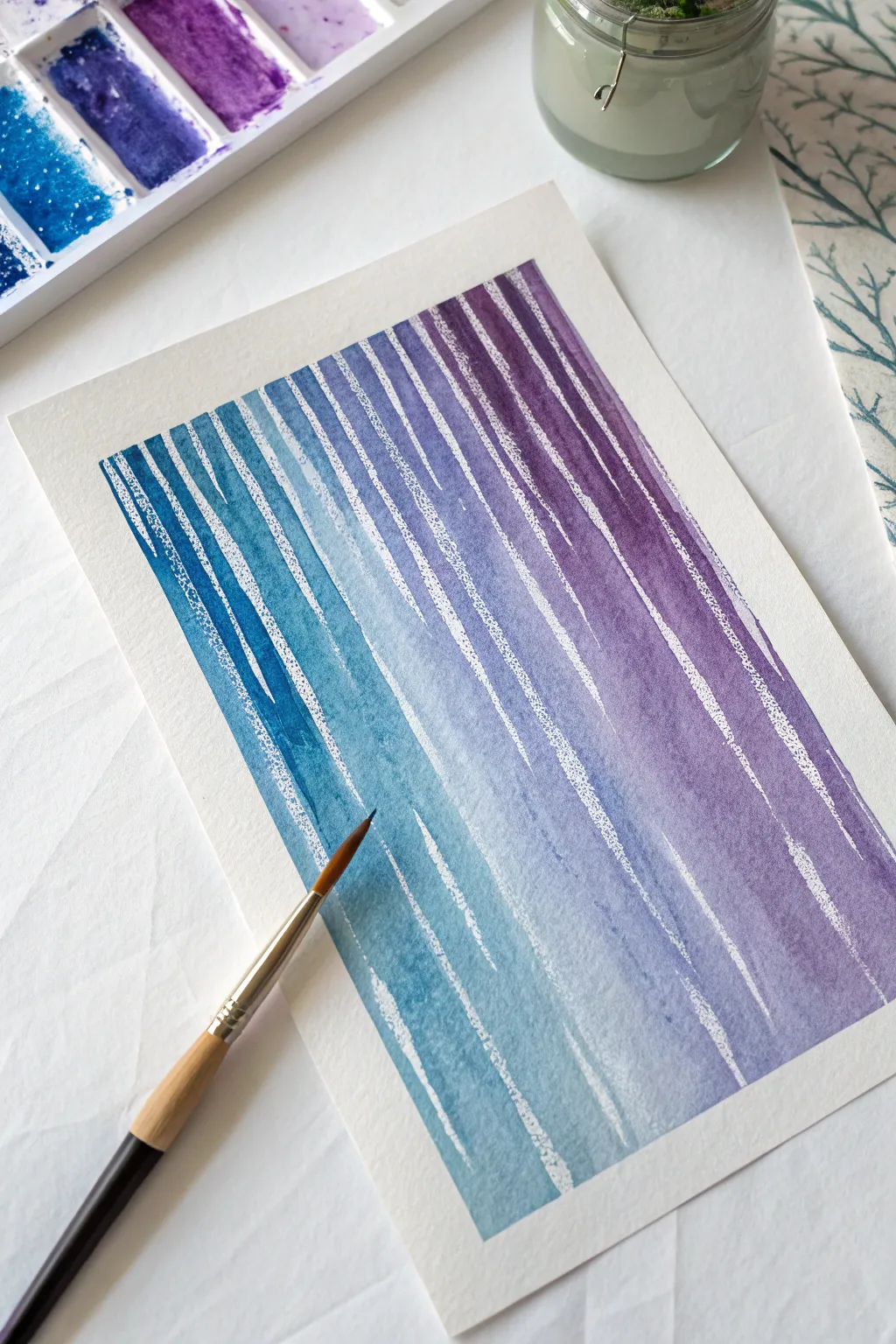 Transform your canvas with these dreamy vertical rain curtain watercolor strokes.