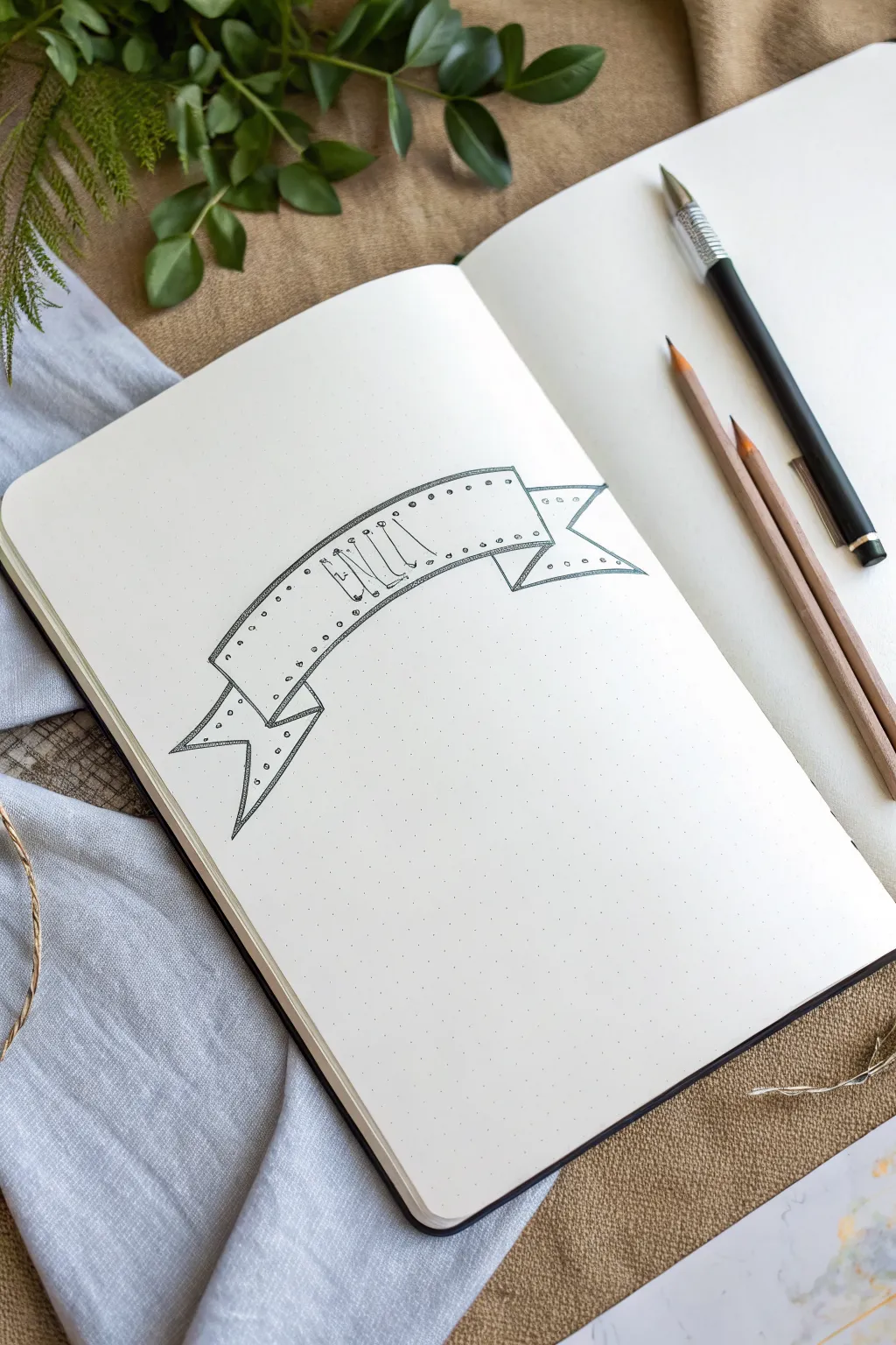 Easy ribbon banner sketch idea with simple folds and a blank center for your word