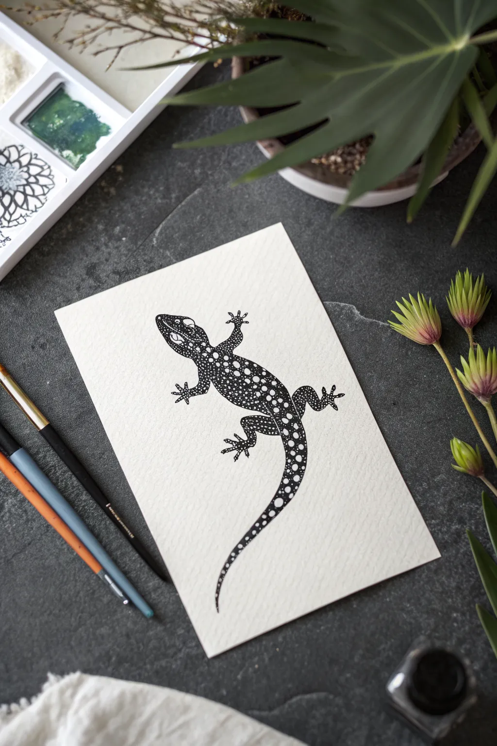 Easy alebrije lizard: simple outline + neon patterns on a bold background for instant pop.