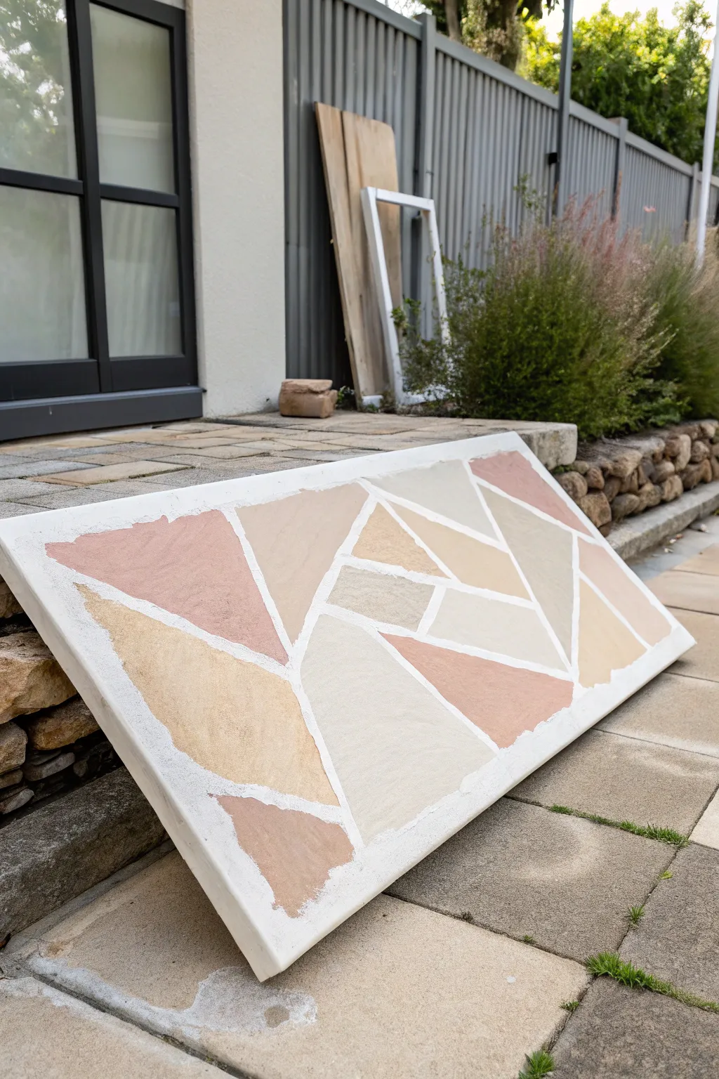 Easy big art: torn paper collage sealed under a soft painted wash for minimalist boho impact.