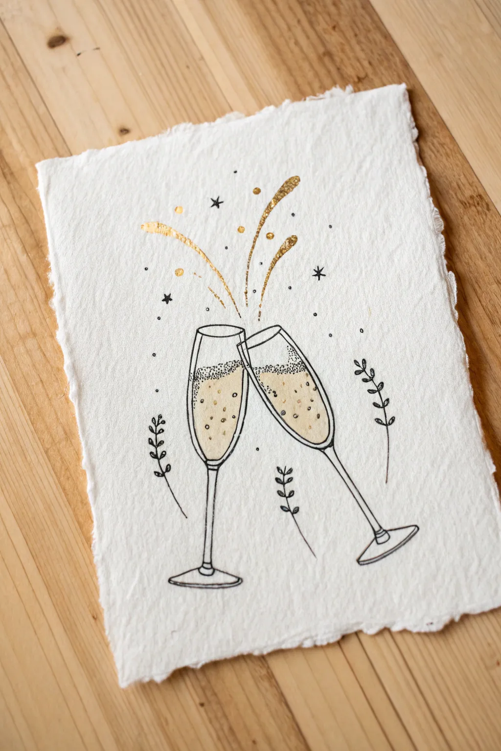 Capture the celebration with this chic and minimalist champagne toast drawing idea.