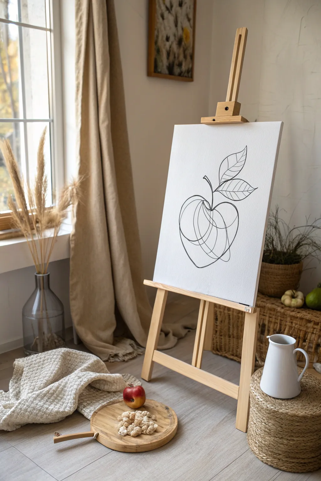 Playful blind-contour lines on canvas show how imperfect sketches become charming art.