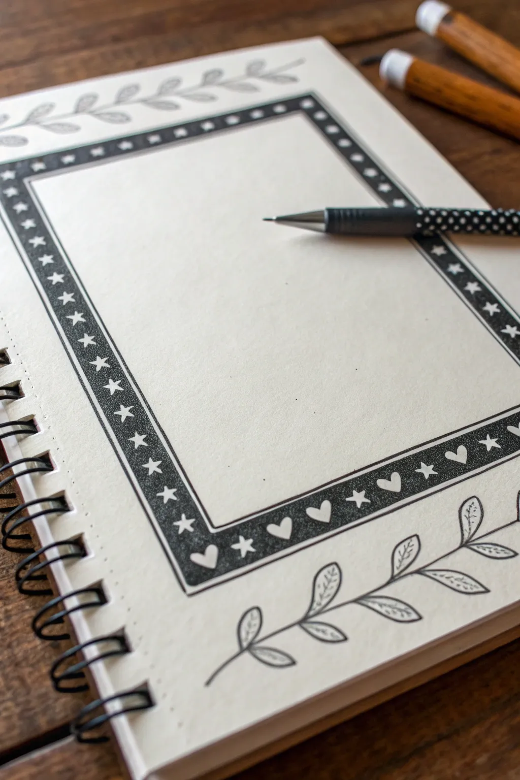 Dark shaded border with tiny unshaded shapes, showing a crisp negative space corner close-up